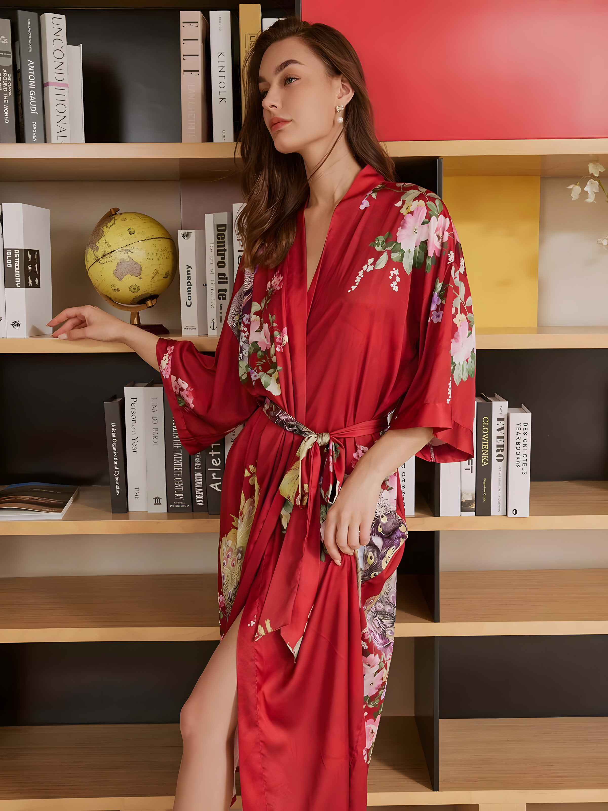 Kimono Rojo Pavo Real