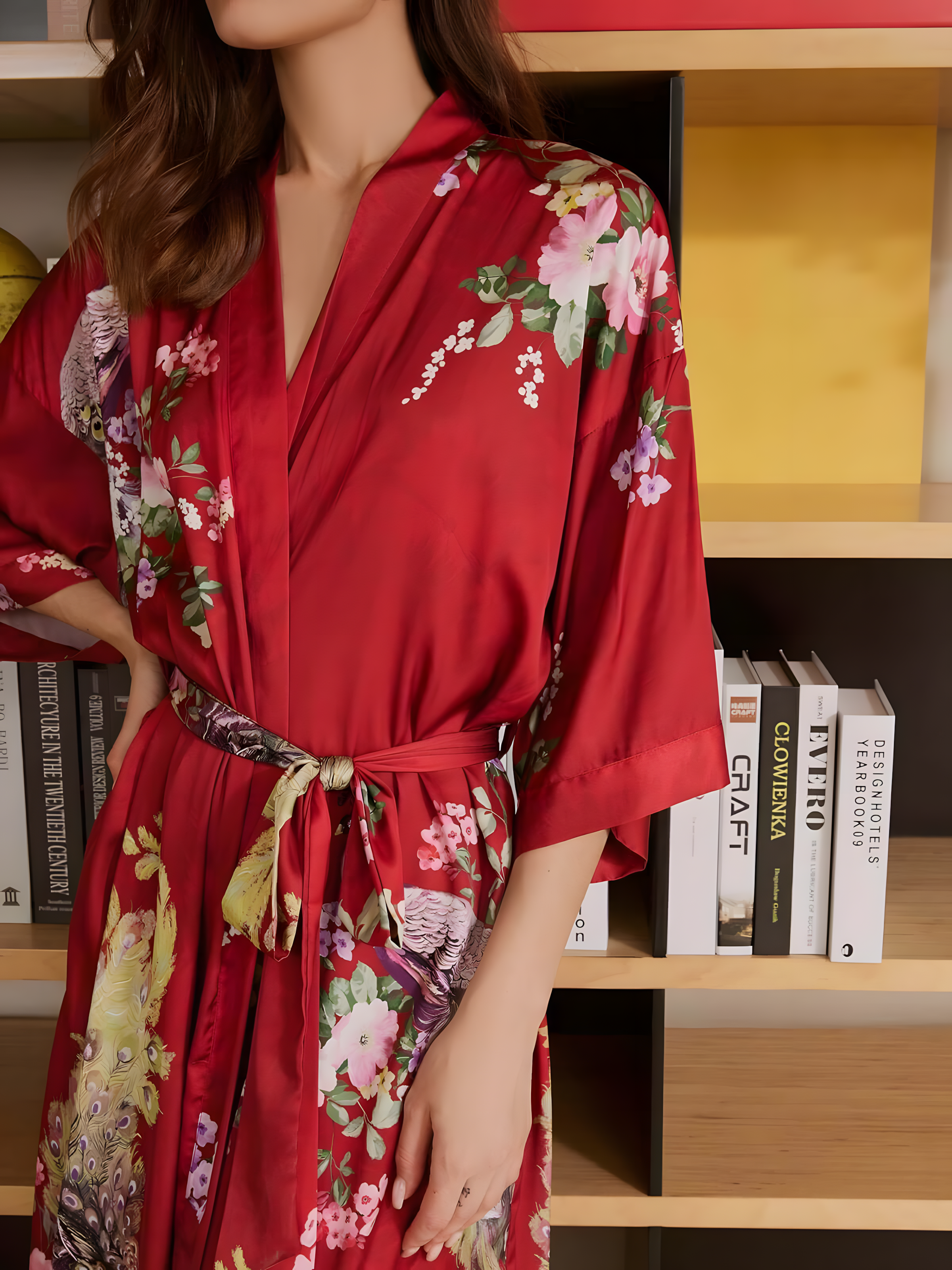 Kimono Rojo Pavo Real