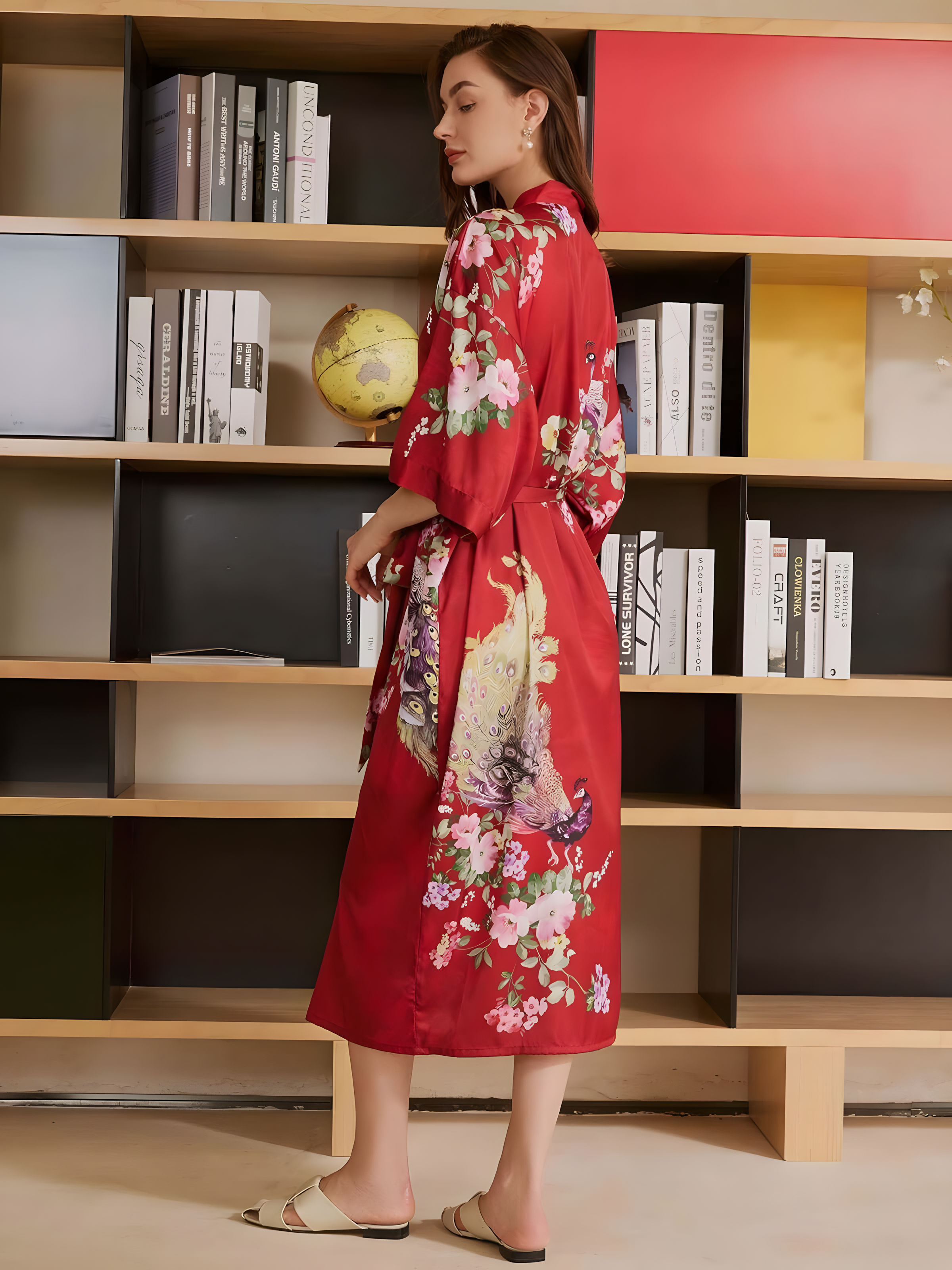 Kimono Rojo Pavo Real