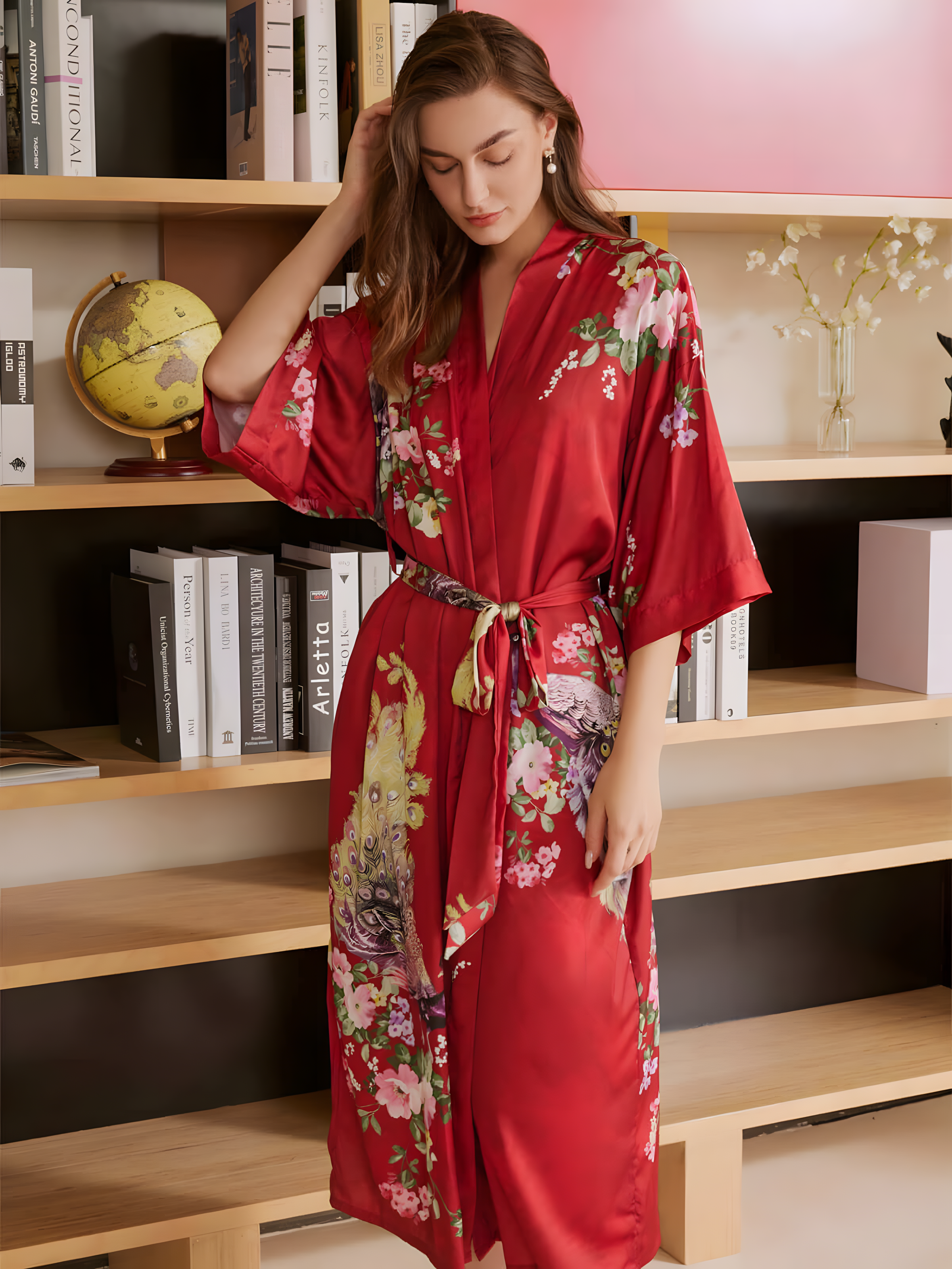 Kimono Rojo Pavo Real